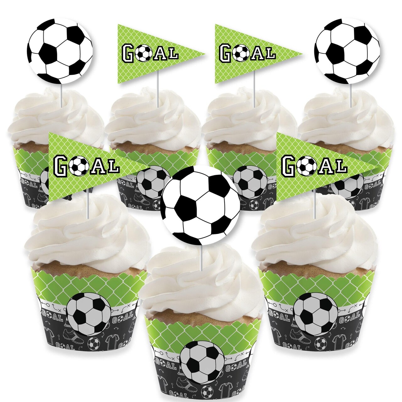 Big Dot of Happiness GOAAAL! - Soccer - Cupcake Decoration - Baby Shower or Birthday Party Cupcake Wrappers and Treat Picks Kit - Set of 24